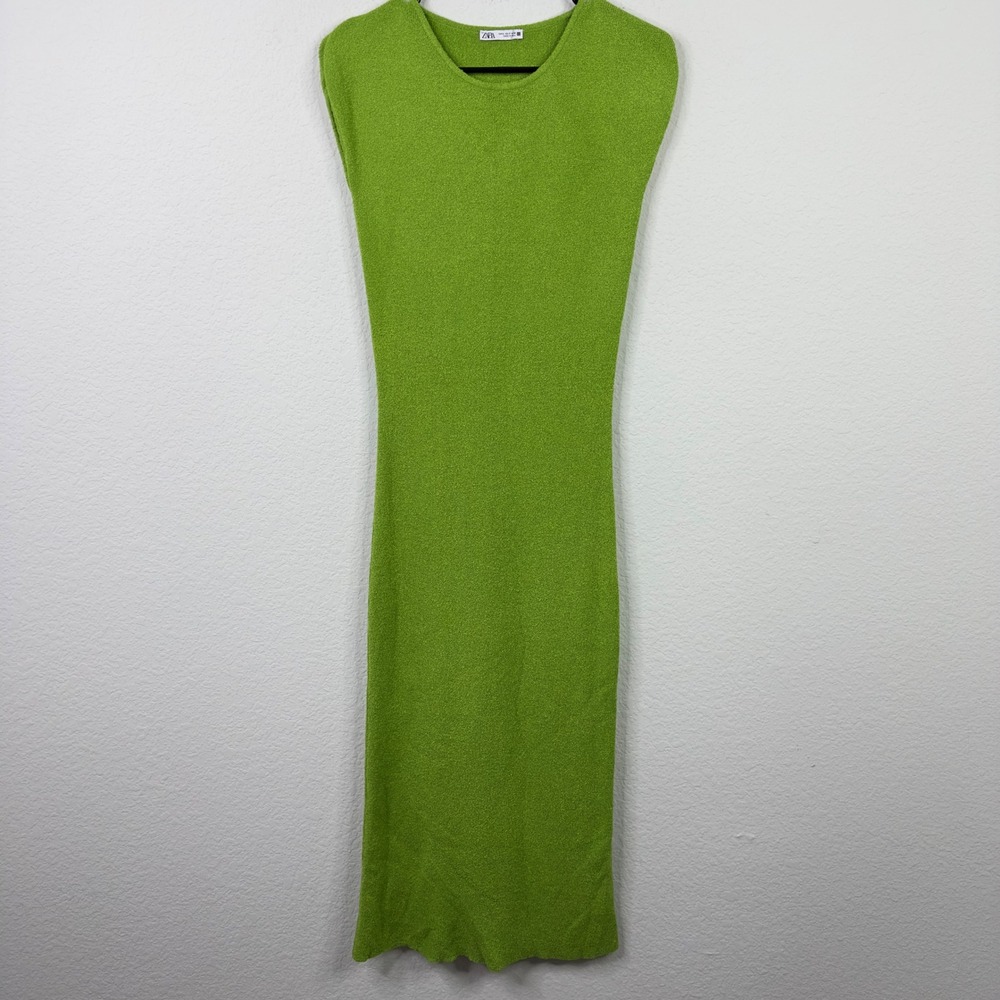 Zara Sweater Dress Womens S Green Knit Bodycon Feminine Minimalist Vacation Bold